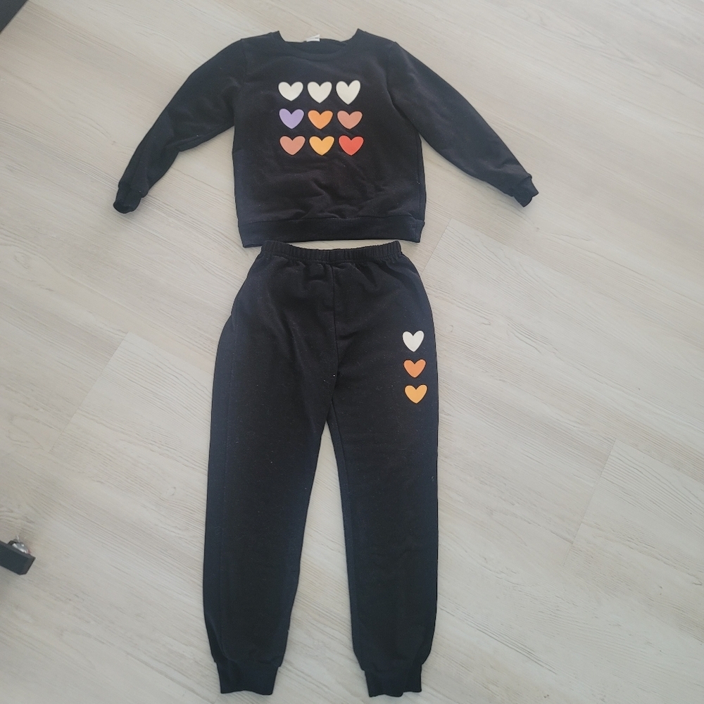 SHEIN Girls Size 7 Black Heart Printed Long Sleeve Lounge Set